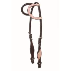 Western Rawhide Country Legend Rough Out And Buckstitch Two Ear Headstall - Pink