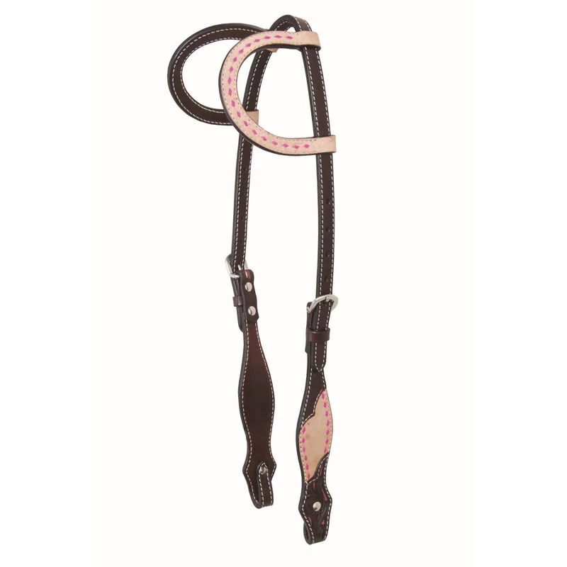 Western Rawhide Country Legend Rough Out And Buckstitch Two Ear Headstall - Pink