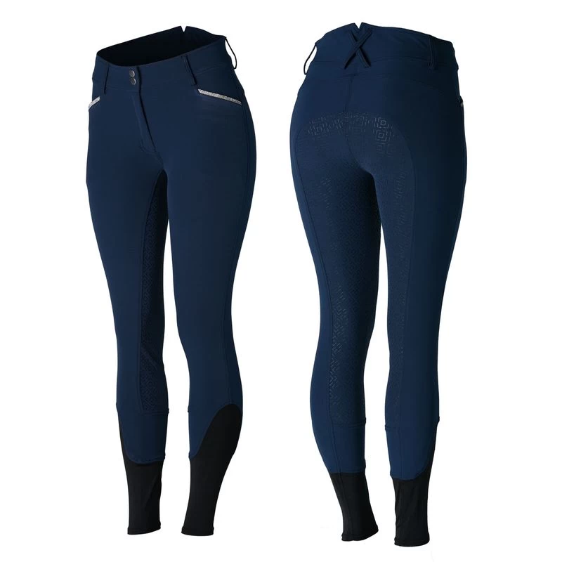 Horze Women's Crystal Detailed Silicone Full Seat Breeches - Dark Blue