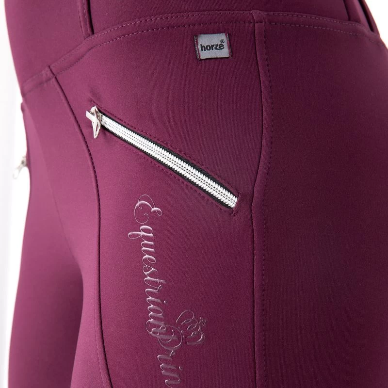 Horze Women's Enora Winter Full Seat Tights W/Shiny Zippers - Dark Red - Image 2