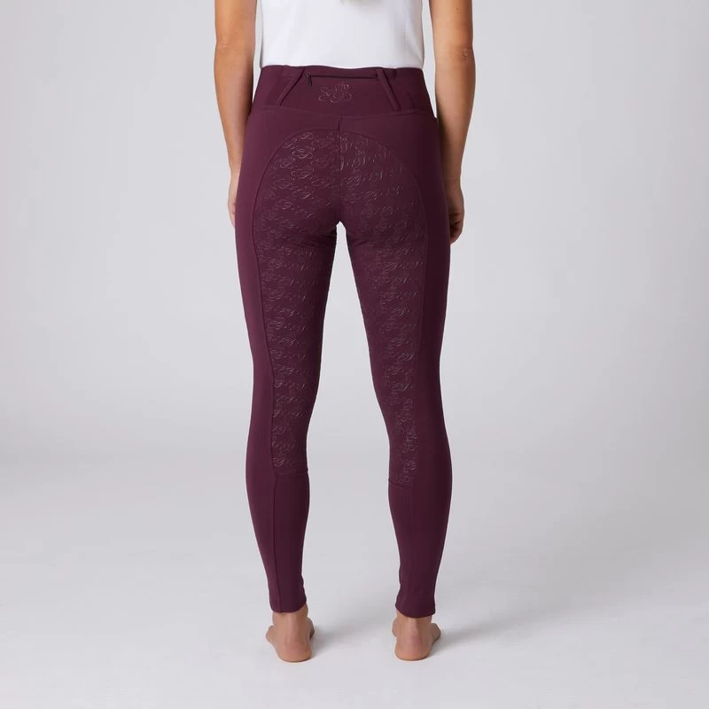 Horze Women's Enora Winter Full Seat Tights W/Shiny Zippers - Dark Red - Image 3