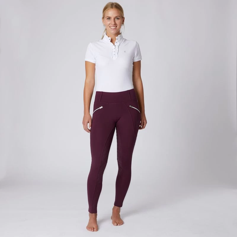 Horze Women's Enora Winter Full Seat Tights W/Shiny Zippers - Dark Red - Image 4
