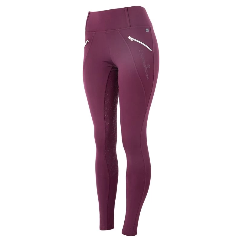 Horze Women's Enora Winter Full Seat Tights W/Shiny Zippers - Dark Red - Image 6
