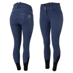 Horze Women's Queenie Silicone Full Seat Riding Breeches W/Crystals - Imperial Dark Blue