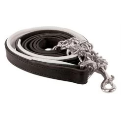 Perri's Padded Leather Lead W/Chain - Black/White/Stainless