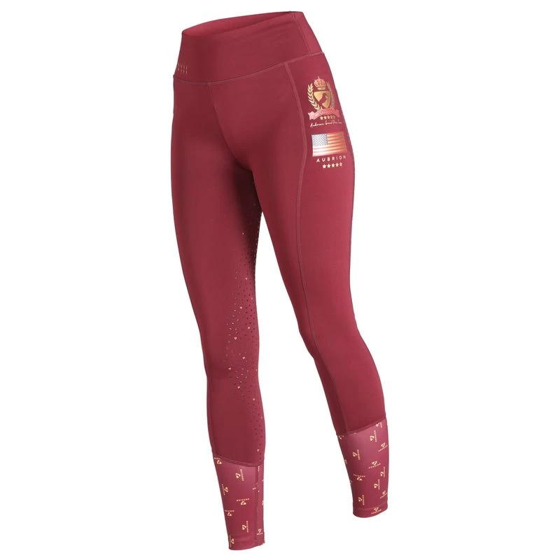 Shires Aubrion Women's Team Riding Tights - Burgundy
