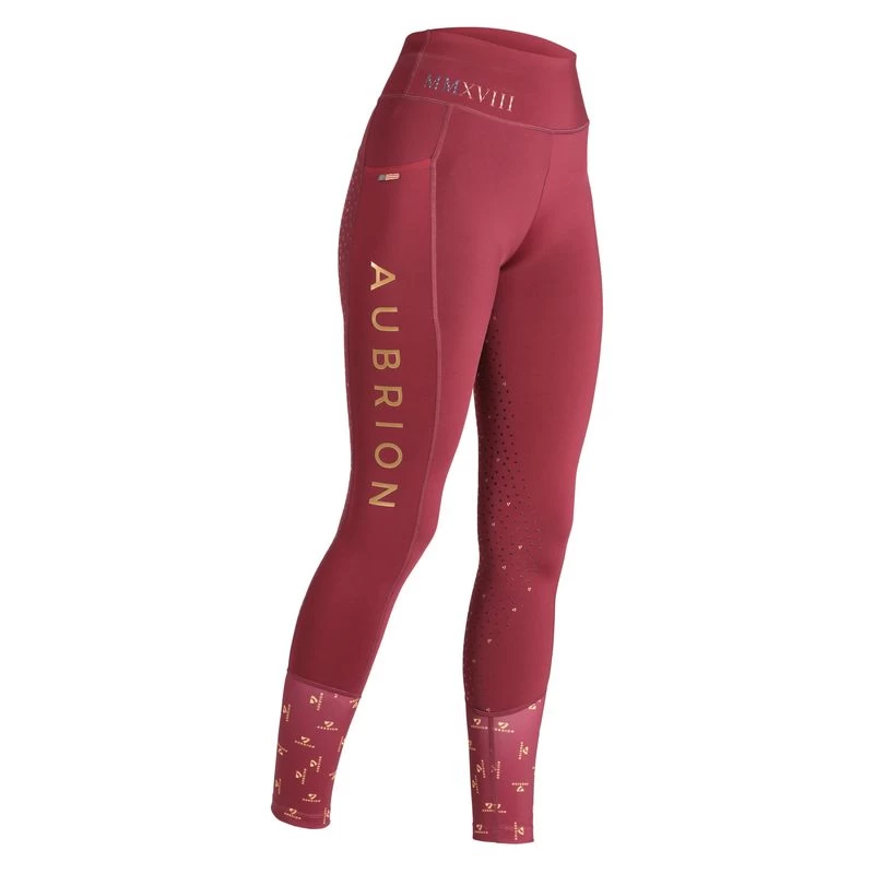 Shires Aubrion Women's Team Riding Tights - Burgundy - Image 2