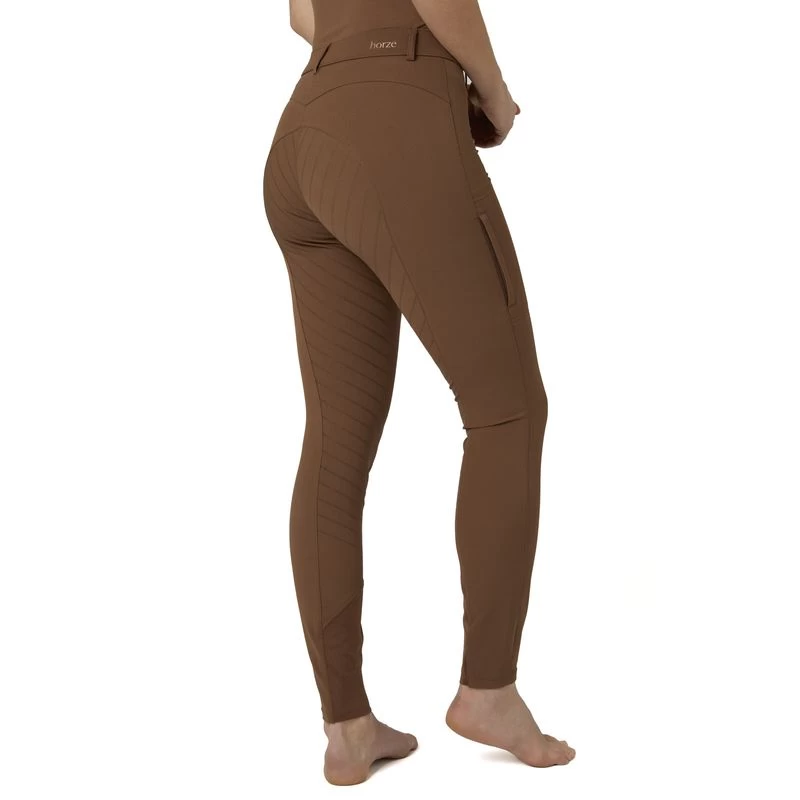 Horze Women's Anna Summer Full Seat Breeches W/Phone Pocket - Bison Dark Brown - Image 3