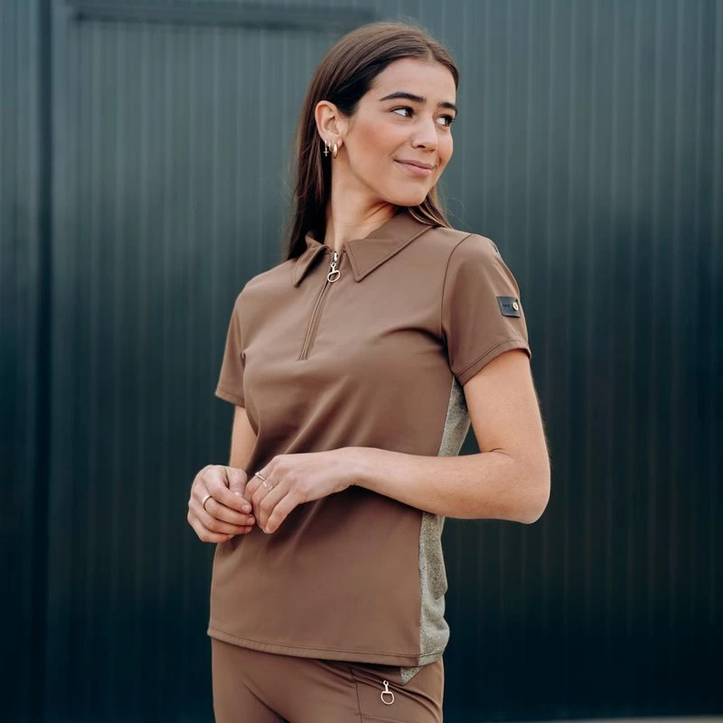 Horze Women's Sagira Breathable Quick Dry Training Shirt - Bison Dark Brown - Image 3