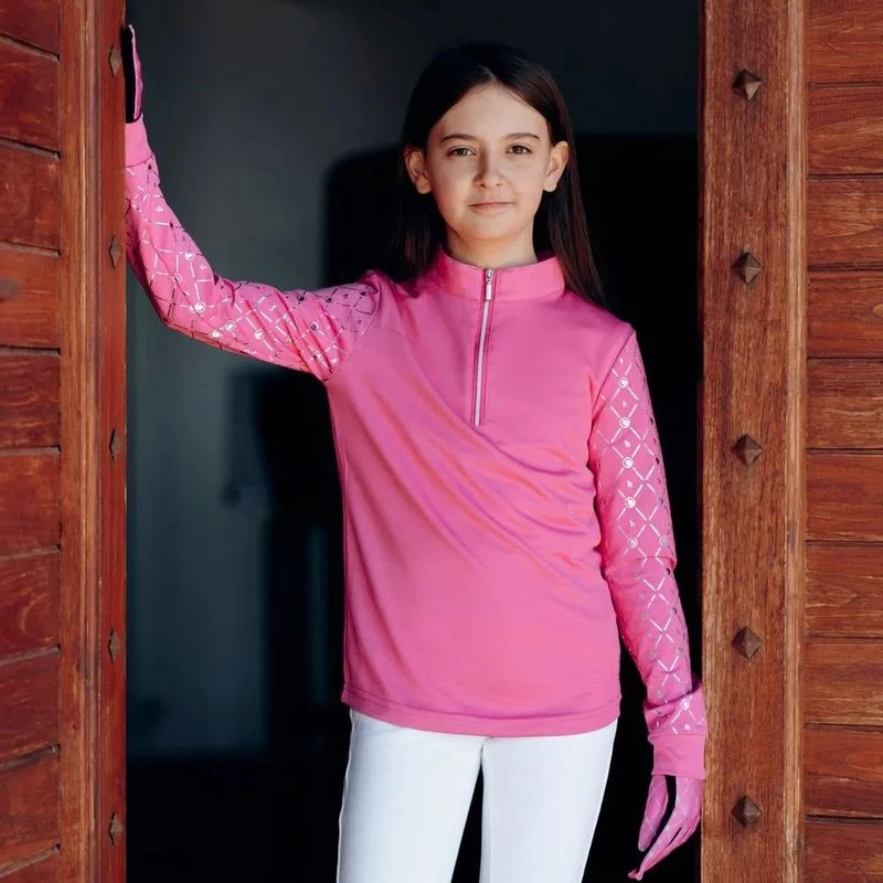 Horze Kids' Fia Long Sleeved Shirt - Azalea Pink - Image 2