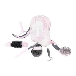 Horze Sweet Grooming Set In Carry Bag - Pink/Grey