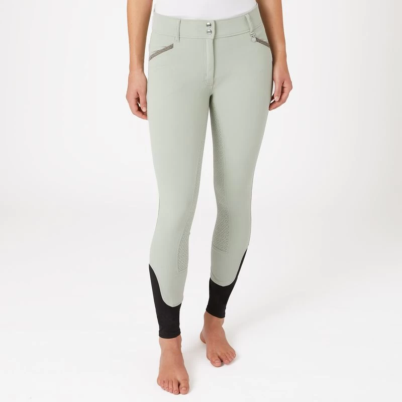 Horze Women's Dina Crystal Detailed Silicone Full Seat Breeches - Aqua Grey - Image 4