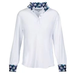 Ovation Kids' Ellie Quarter Snap Show Shirt - White/Blue Whims Horses