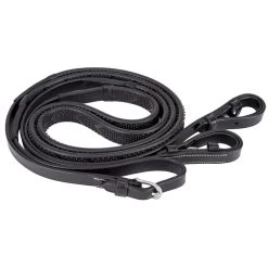 M. Toulouse Platinum Flat Leather Rubber Reins - Black