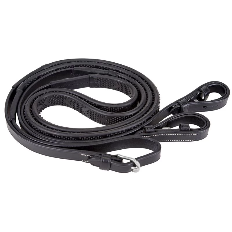 M. Toulouse Platinum Flat Leather Rubber Reins - Black
