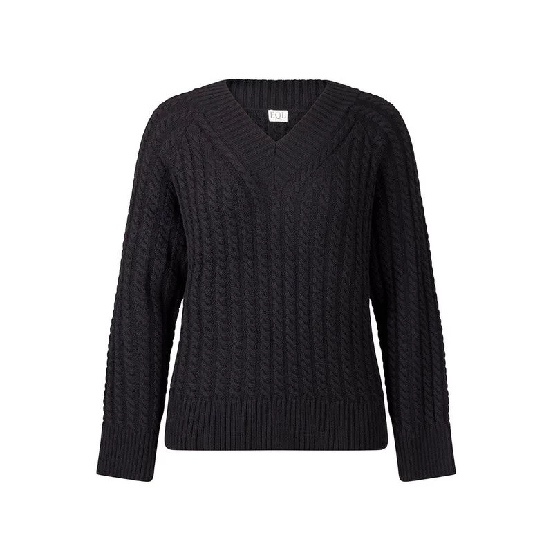 EQL Women's Brittany Cable Knit V-Neck Sweater - Black