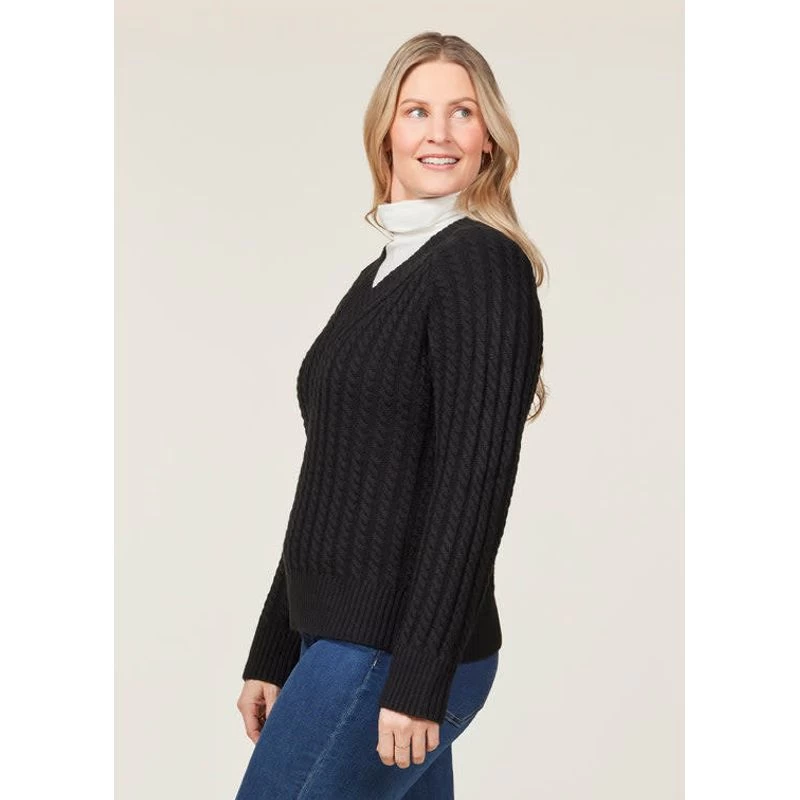 EQL Women's Brittany Cable Knit V-Neck Sweater - Black - Image 3