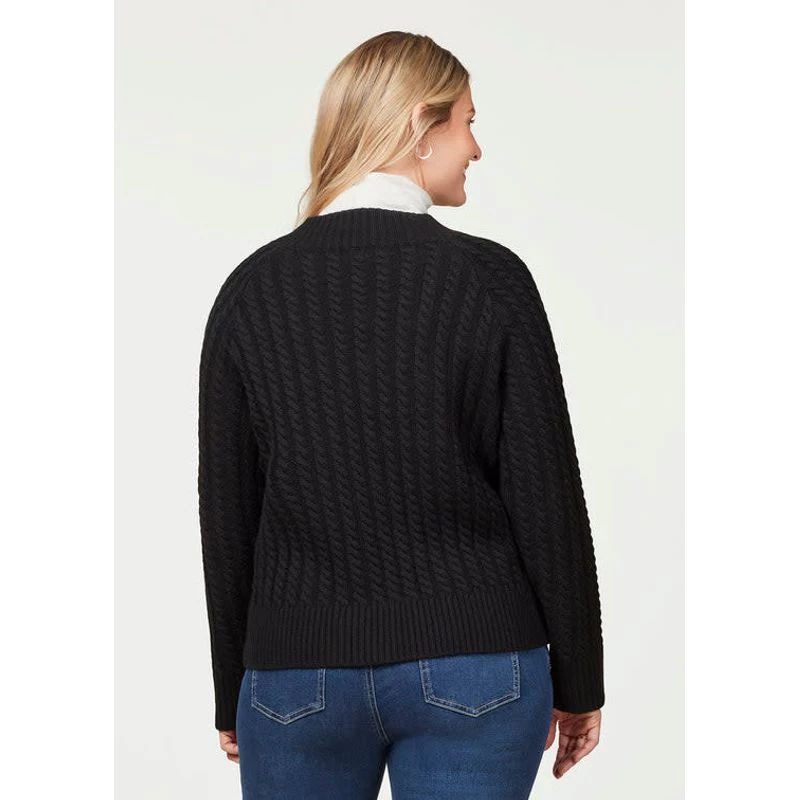 EQL Women's Brittany Cable Knit V-Neck Sweater - Black - Image 4