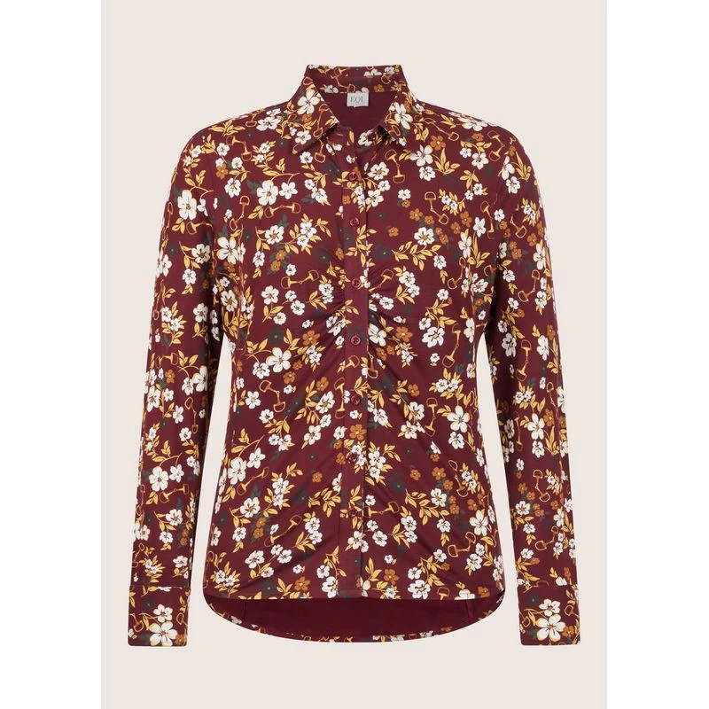 EQL Women's Ruched Button Front Long Sleeve Shirt - Sangria Snaffle Floral