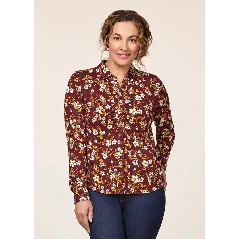 EQL Women's Ruched Button Front Long Sleeve Shirt - Sangria Snaffle Floral - Image 2