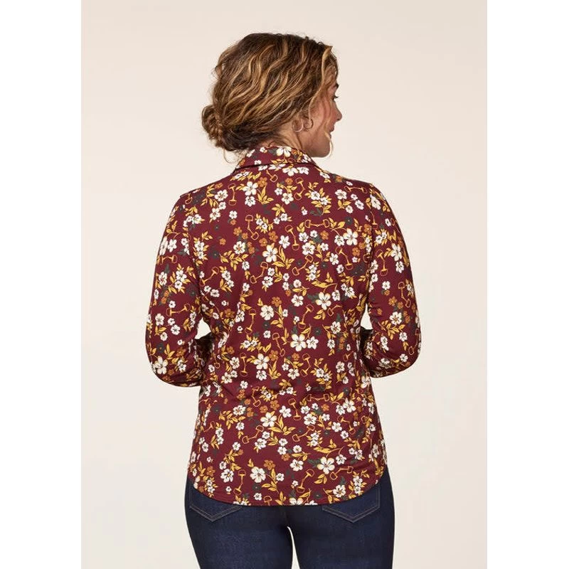 EQL Women's Ruched Button Front Long Sleeve Shirt - Sangria Snaffle Floral - Image 4