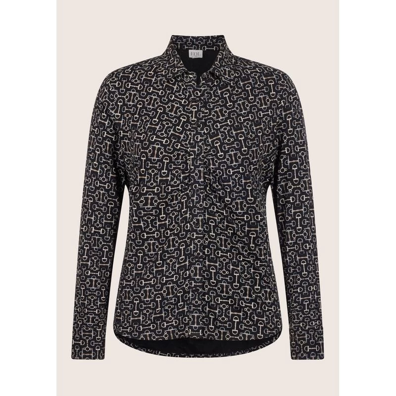 EQL Women's Ruched Button Front Long Sleeve Shirt - Black Mixed Bits