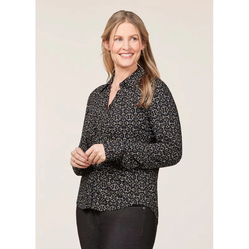 EQL Women's Ruched Button Front Long Sleeve Shirt - Black Mixed Bits - Image 4